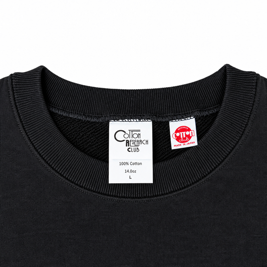 COTTON RESEARCH CLUB JPC-004 14oz LOOPWHEEL TERRY CREW NECK – BLACK