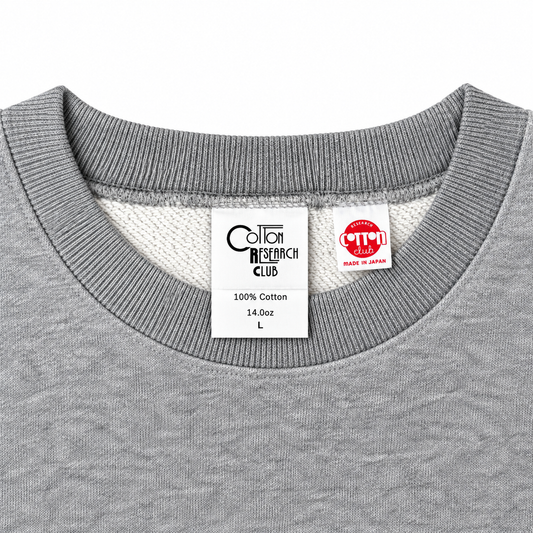 COTTON RESEARCH CLUB JPC-004 14oz LOOPWHEEL TERRY CREW NECK – HEATHER GRAY