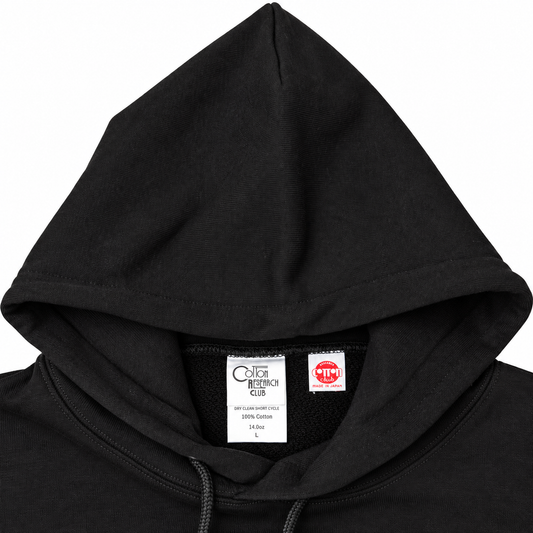COTTON RESEARCH CLUB JPC-005 14oz LOOPWHEEL TERRY HOODIE – BLACK